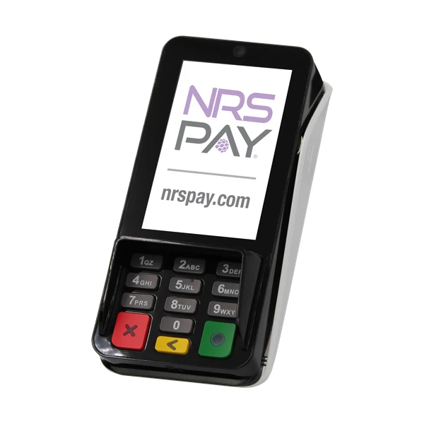 NRS Pay PAX A35 credit card terminal showing the NRS Pay screen